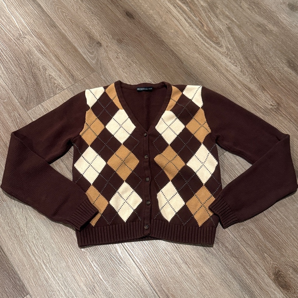 Brandy Melville Brown Argyle Cardigan, XS
